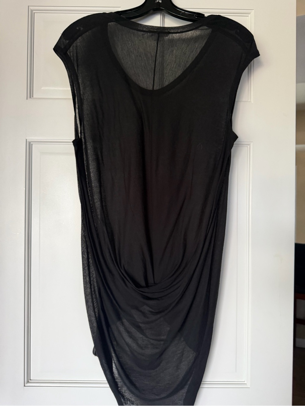 Helmut Lang Black Sheer Draped Sleeveless Tunic